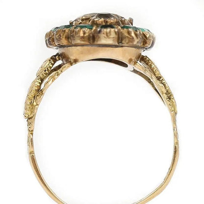 Antique Georgian Yellow Topaz and Emerald Navette Cluster Ring in 18ct Yellow Gold, Circa 1815