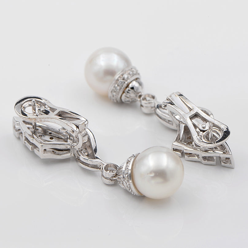 Vintage 1960s Pearl and 2.40ct Diamond Spray Drop Earrings