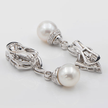 Vintage 1960s Pearl and 2.40ct Diamond Spray Drop Earrings