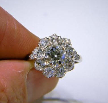 3.5ct Old Cut Diamond Cluster Ring in Platinum, H colour VS2 clarity