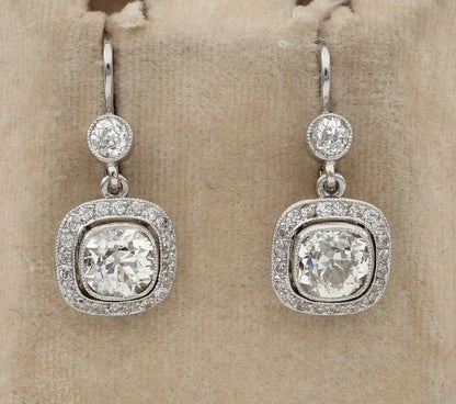 Vintage Estate Old Mine Cut Diamond Drop Earrings, 4.25 carat total