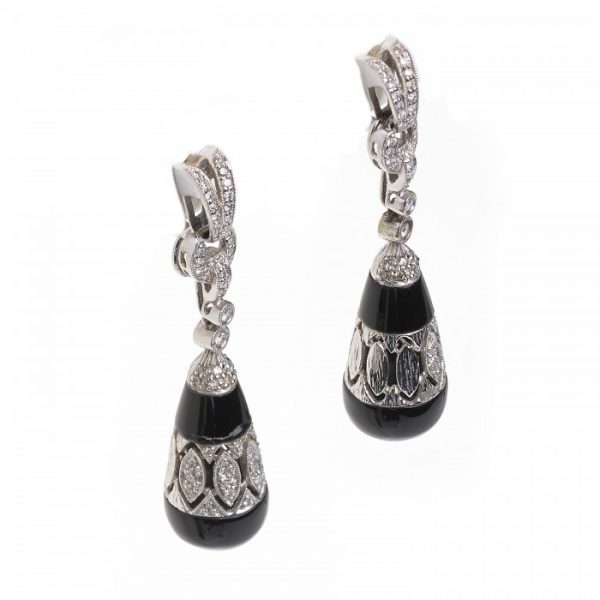 Black Onyx and Diamond Drop Earrings