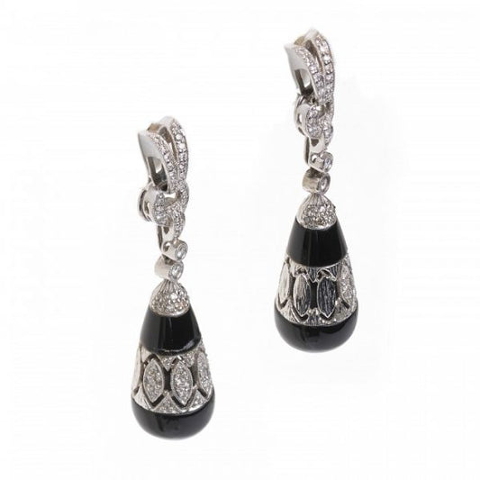 Black Onyx and Diamond Drop Earrings