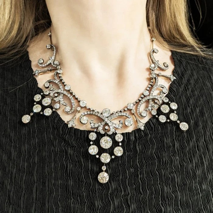 Antique Old Cut Diamond Tiara come Necklace, 45.62 carats