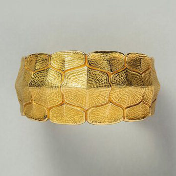 Tortoise Shell Design Gold Bangle Bracelet by Fred Paris