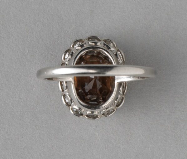 Antique 2.27ct Zircon, Old Cut Diamond and Platinum Oval Cluster Ring