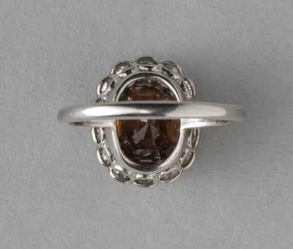 Antique 2.27ct Zircon, Old Cut Diamond and Platinum Oval Cluster Ring