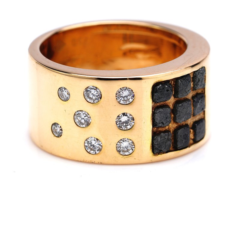 Vintage Cartier 18ct Yellow Gold Band Ring with Brilliant and Rough Diamonds
