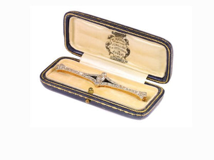 Vintage Art Deco Rose Cut Diamond and Onyx Bar Brooch, 18ct Gold