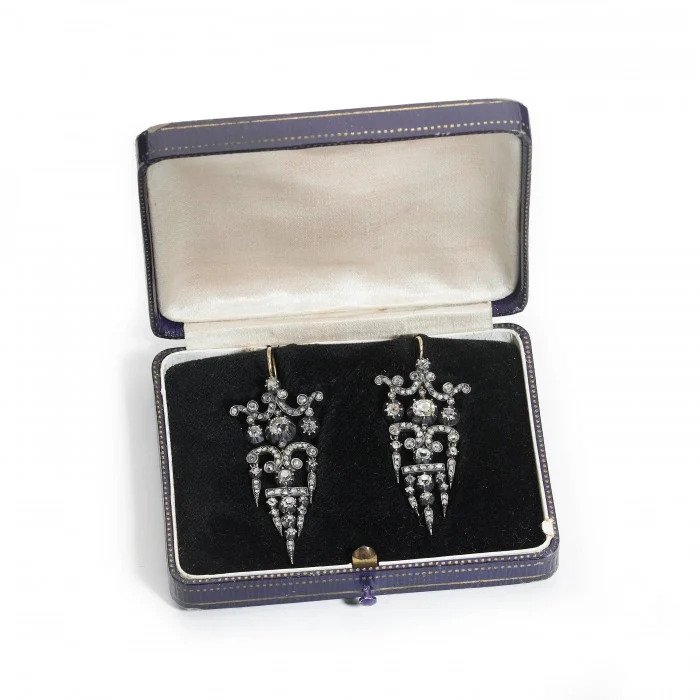 Antique Early Victorian 5ct Old Cut Diamond Chandelier Earrings