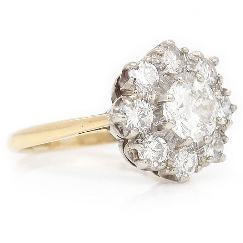 Vintage Diamond Floral Cluster Ring, 1.60 carats