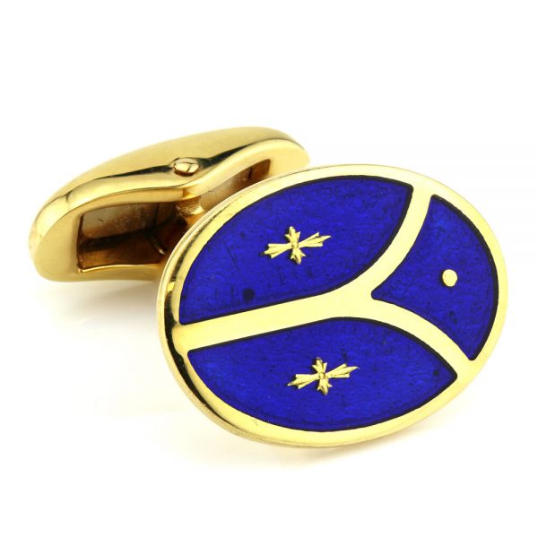 Faberge Limited Edition 18ct Yellow Gold and Blue Enamel Cufflinks, Number 46 of 300, Circa 1990s, Comes in original box with original Fabergé certificate