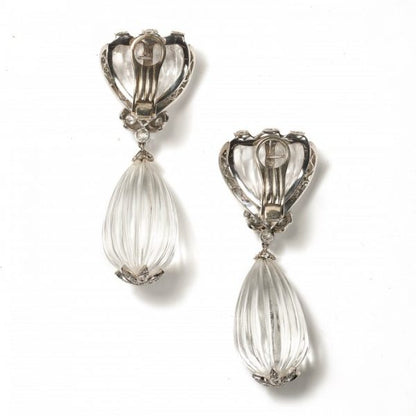 Vintage Fluted Rock Crystal and Diamond Drop Earrings, 4.50 carats