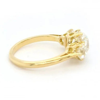 Cushion Old Cut Diamond Three Stone Ring, 2.87cts