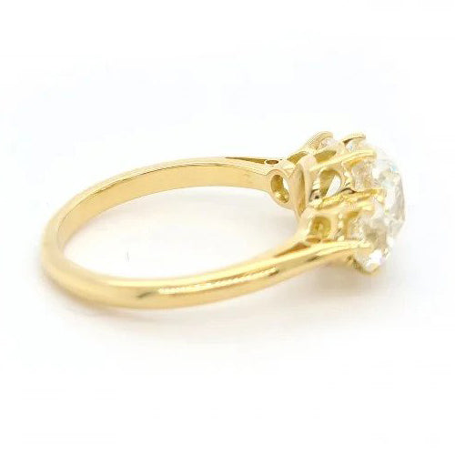 Cushion Old Cut Diamond Three Stone Ring, 2.87cts