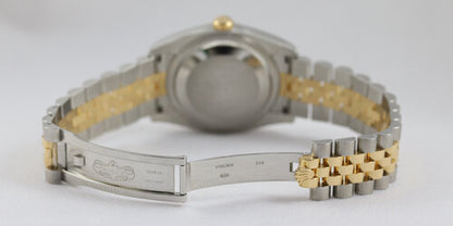 Rolex Oyster Perpetual Mens Datejust 116223; stainless steel and gold 36mm case and jubilee bracelet, black dial, sapphire crystal, date indicator, automatic, Rolex box and papers