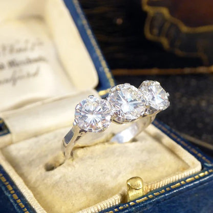 Vintage Diamond Three Stone Engagement Ring in 18ct White Gold, 3.20 carat total