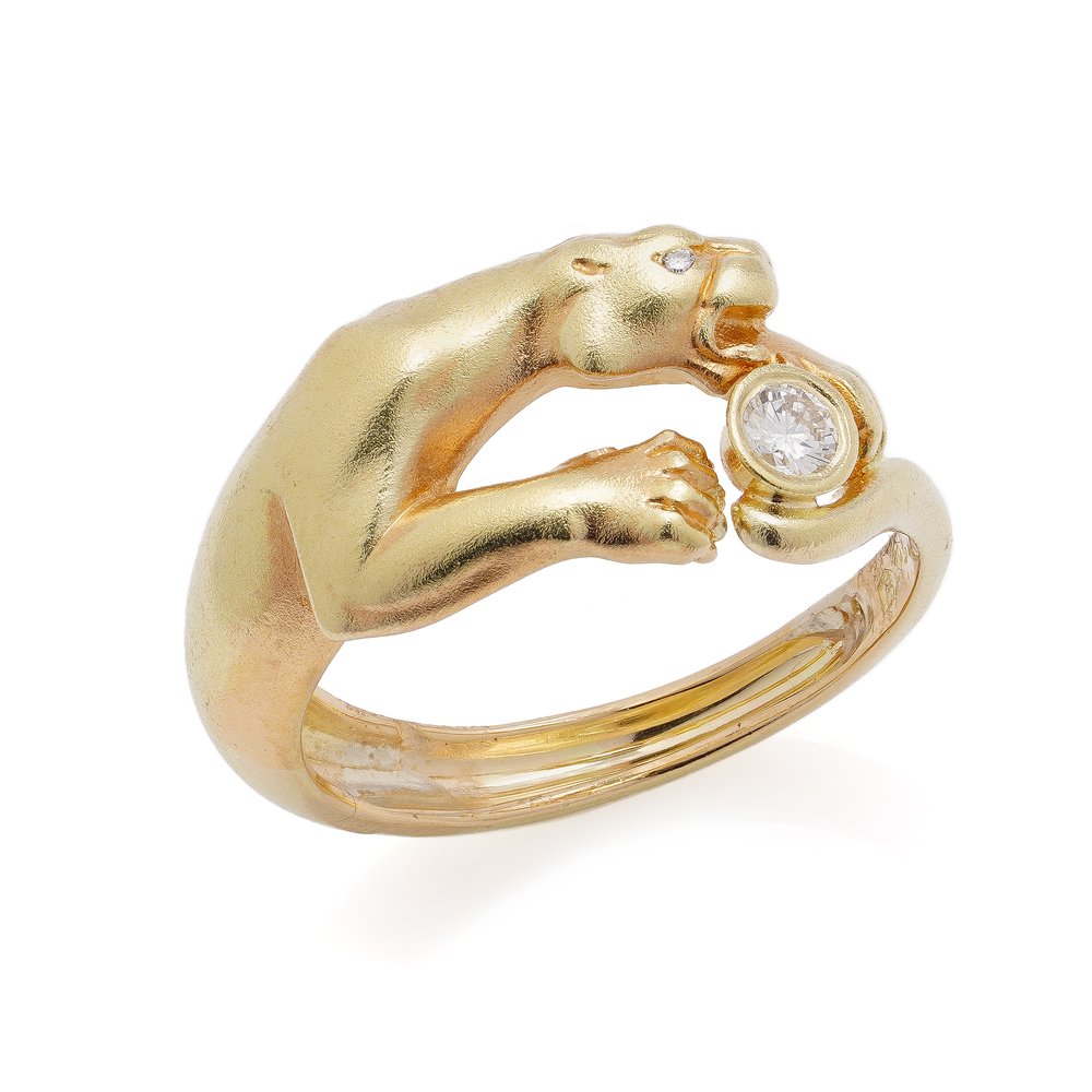 Carrera y Carrera 18ct Yellow Gold Panther Ring with Diamond
