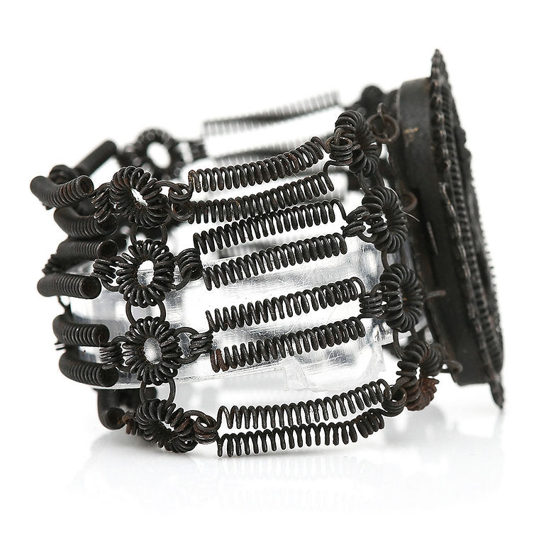 Antique Georgian Berlin Iron Work Bracelet, rare 19th century Berlin cast iron work bracelet with central knight cameo panel masterfully crafted around 1820