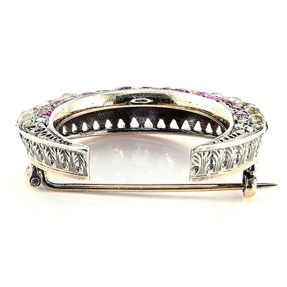 Victorian Antique 3.10ct Old Cut Diamond and Ruby Crescent Moon Brooch