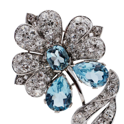 Vintage 3.75ct Aquamarine and Diamond Flower Brooch