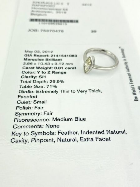 Marquise Cut Diamond and Platinum Ring, 0.81 carats, with GIA certificate