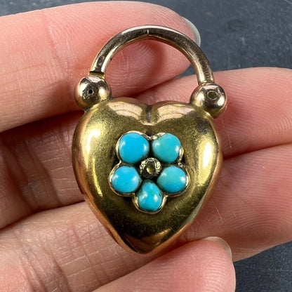 Victorian Antique Victorian Turquoise and 15ct Gold Heart Padlock Pendant