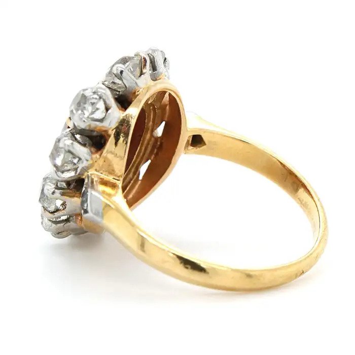 Victorian Antique 2.41ct Natural Red Spinel and Old Cut Diamond Cluster Ring in 18ct Yellow Gold, Circa 1860s