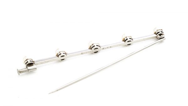 Boucheron Art Deco Platinum Bar Brooch set with five natural freshwater pearls. Made in France, Circa 1920s