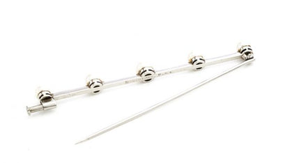 Boucheron Art Deco Platinum Bar Brooch set with five natural freshwater pearls. Made in France, Circa 1920s