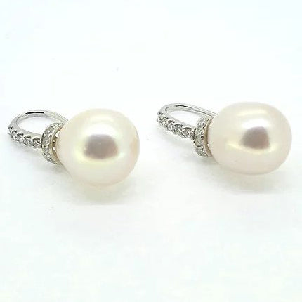 Pair of Freshwater Pearl and Diamond Earrings