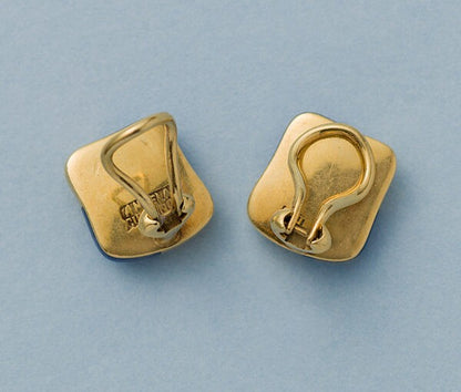 Vintage 1980s Gold and Lapis Lazuli Chequerboard Clip On Earrings Signed Angela Cummings