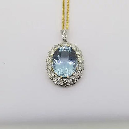 Aquamarine and Diamond Oval Cluster Pendant, 7.00 carats