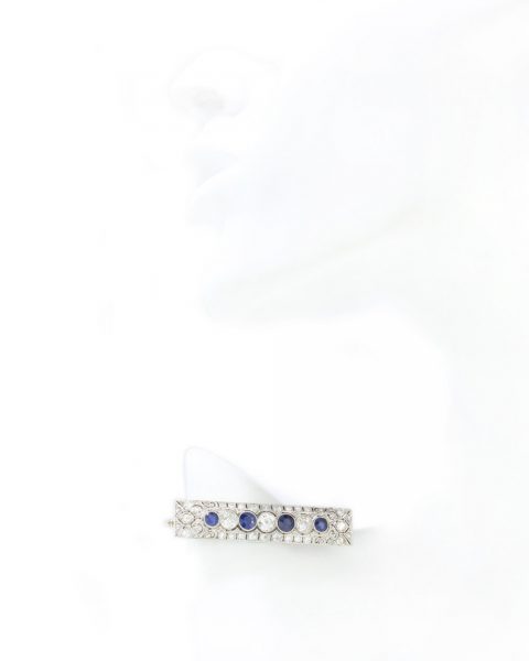 Art Deco Old Cut Diamond, Sapphire and Platinum Brooch