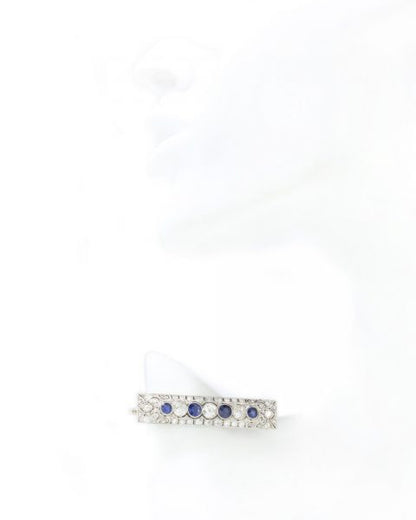 Art Deco Old Cut Diamond, Sapphire and Platinum Brooch