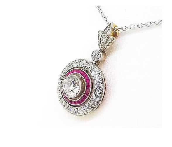 Diamond and Ruby Target Cluster Pendant, 5.00cts, 18ct White Gold