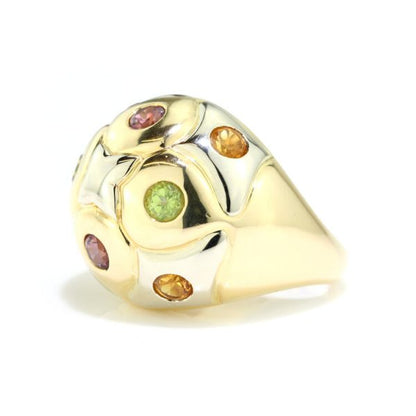 Bvlgari Multi Gemstone and 18ct Gold Domed Cocktail Ring; set with citrine, amethysts and garnets, with original box. Made in Italy, Circa 1990s