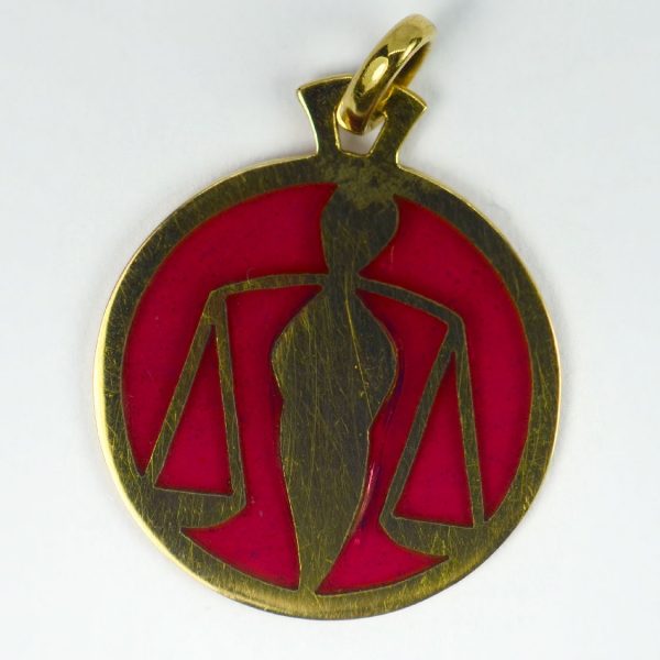 French Zodiac Libra Plique a Jour Enamel and 18ct Gold Charm Pendant, makers mark for Arthus Bertrand