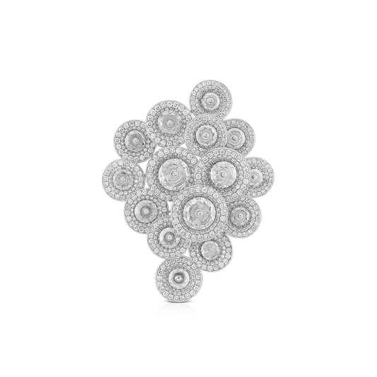 Contemporary Diamond Cluster Brooch; set with 3.82cts custom manufactured rondelle diamonds and a staggering 1140 round brilliant-cut diamonds