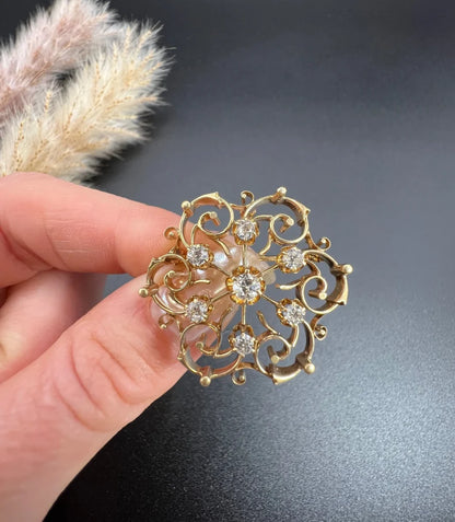 Antique Edwardian Diamond Snowflake Brooch/Pendant In 18 Carat Yellow Gold
