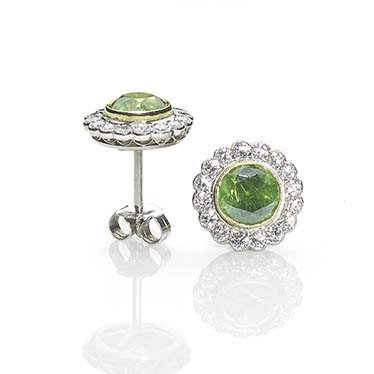 Demantoid Garnet & Diamond Cluster Earrings