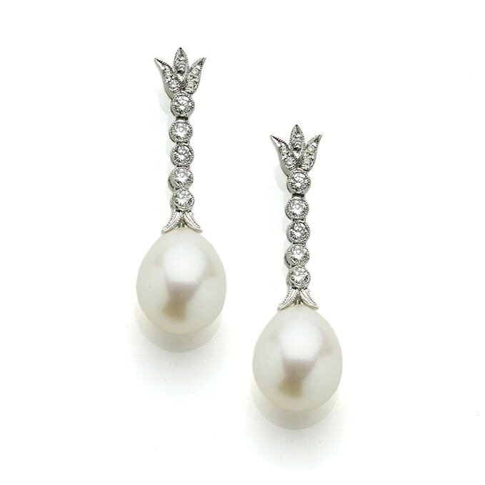 Pearl & Diamond Pendant Earrings