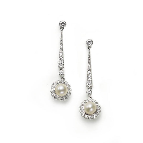 Antique Edwardian Natural Pearl & Diamond Drop Earrings