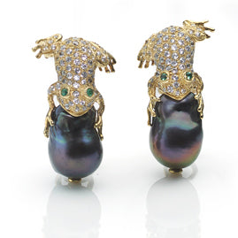 Black Freshwater Pearl 'Frog Prince' Earrings