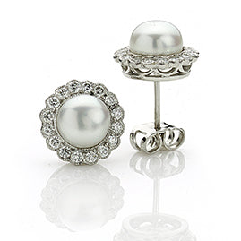 Pearl & Diamond Cluster Earrings