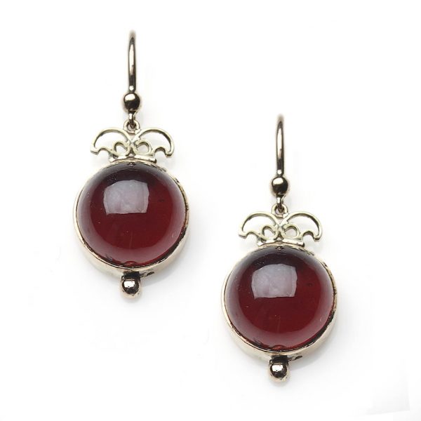 Antique Victorian Cabochon Garnet Drop Earrings January Birthstone