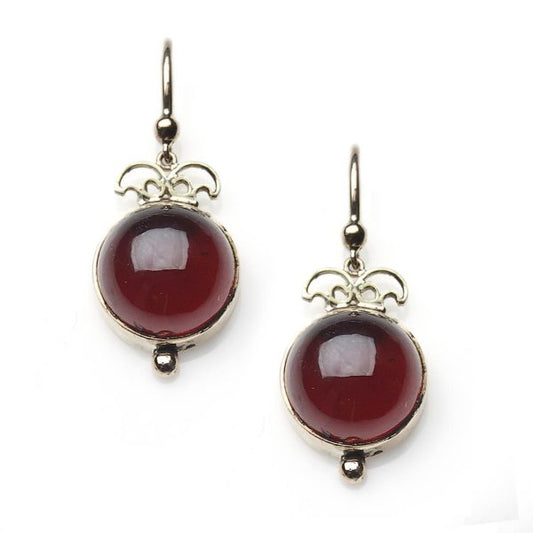 Antique Victorian Cabochon Garnet Drop Earrings January Birthstone