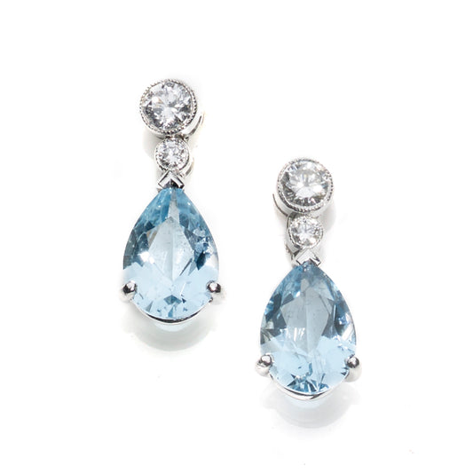 Diamond Topped Aquamarine Drop Earrings