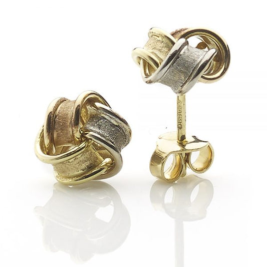 Three Colour Gold Knot Earrings