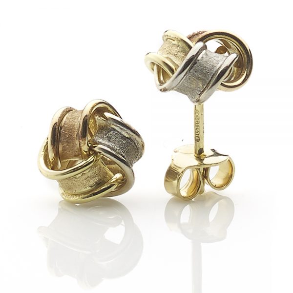 Three Colour Gold Knot Earrings
